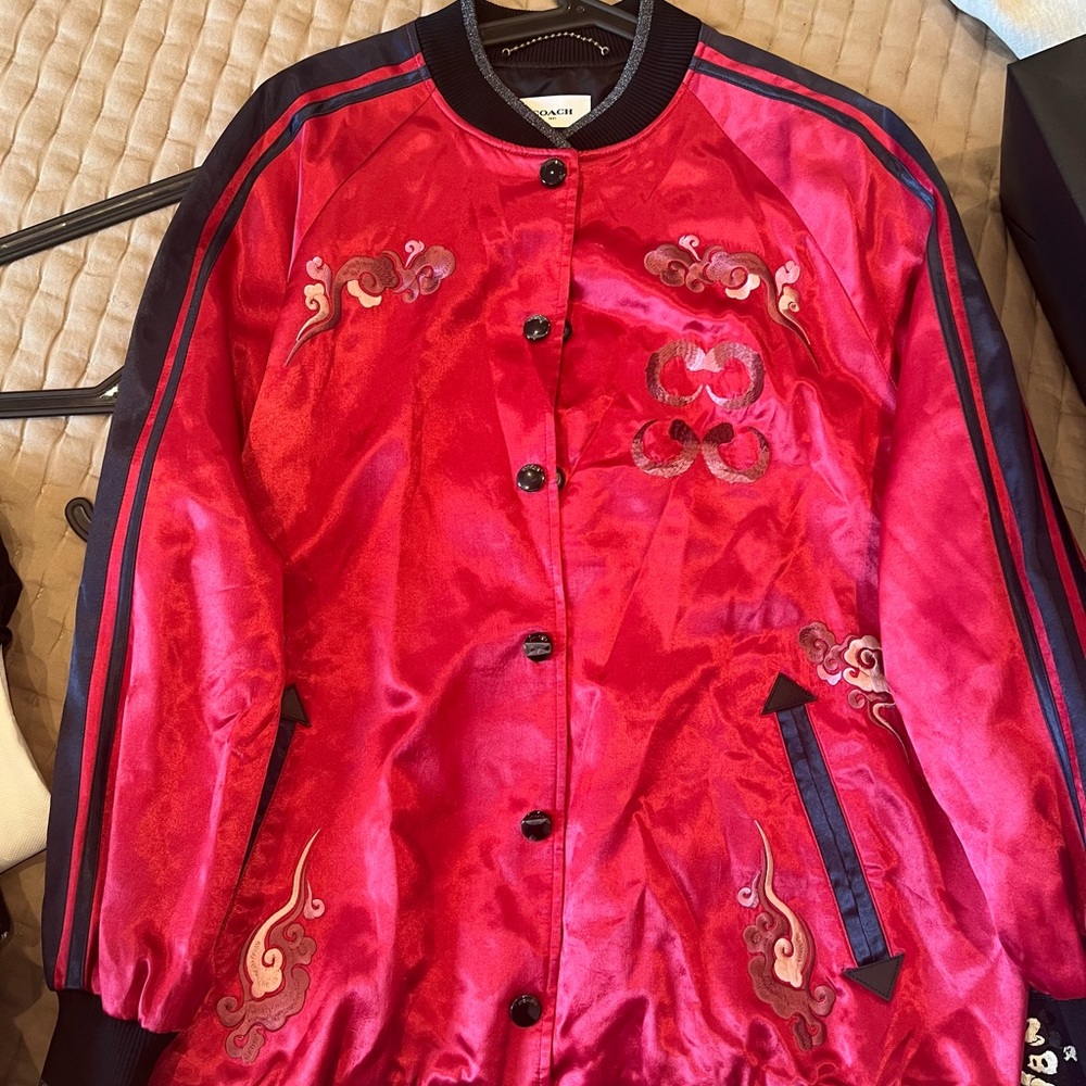 Coach Shanghai Longline Satin Bomber Jacket